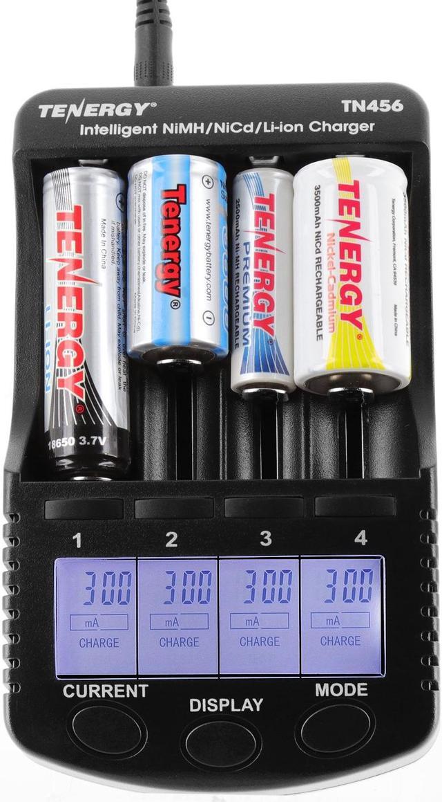 Tenergy TN456 Intelligent Universal Battery Charger with Slots, LCD  Display, USB Output, Power Adapter, Rechargeable Battery Charger for Li-ion/ NiMH/NiCD Rechargeable Batteries