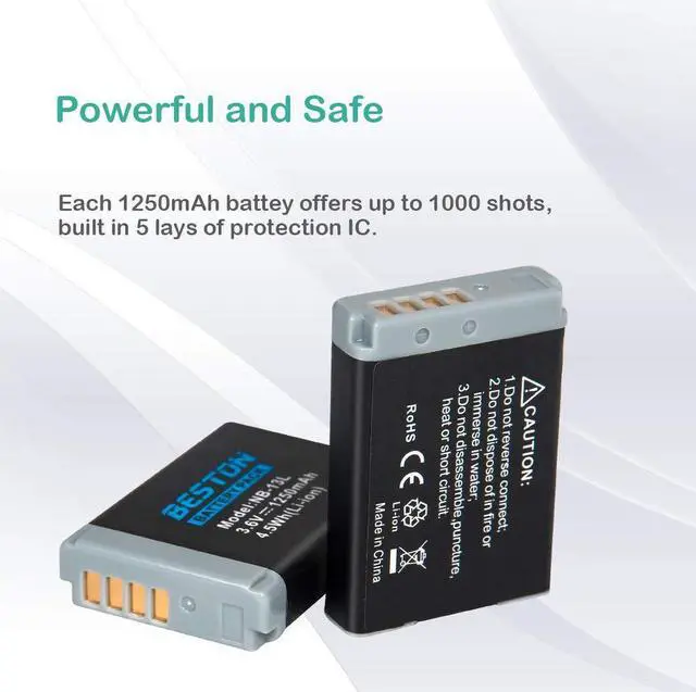 Alt view image 3 of 7 - BESTON 2-Pack NB-13L Battery Packs and USB Charger Set for Canon PowerShot SX720 HS, SX730 HS, SX740 HS, SX620 HS, G1 X Mark III, G5 X, G7 X, G7 X Mark II, G9 X, G9 X Mark II Cameras