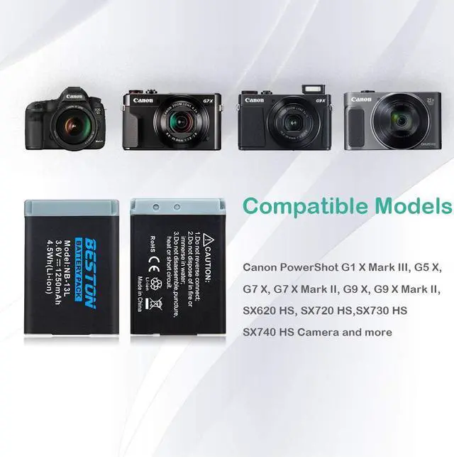 Alt view image 2 of 7 - BESTON 2-Pack NB-13L Battery Packs and USB Charger Set for Canon PowerShot SX720 HS, SX730 HS, SX740 HS, SX620 HS, G1 X Mark III, G5 X, G7 X, G7 X Mark II, G9 X, G9 X Mark II Cameras