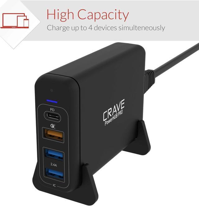 Alt view image 3 of 7 - 75W 4-port Desktop Charger, Crave PowerHUB PRO [60W PD + Quick Charge QC3.0] Multi-Port Charger Hub with Fast IC Technology for MacBook with Thunderbolt 3 port, laptops, iPhone, iPad, Samsung and more
