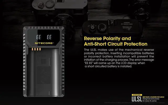 Alt view image 6 of 7 - Nitecore ULSL USB Travel Charger for Leica BP-SCL4 Batteries with Lumen Tactical LED Keychain Flashlight - Compatible with Leica SL Typ 601 Series Camera