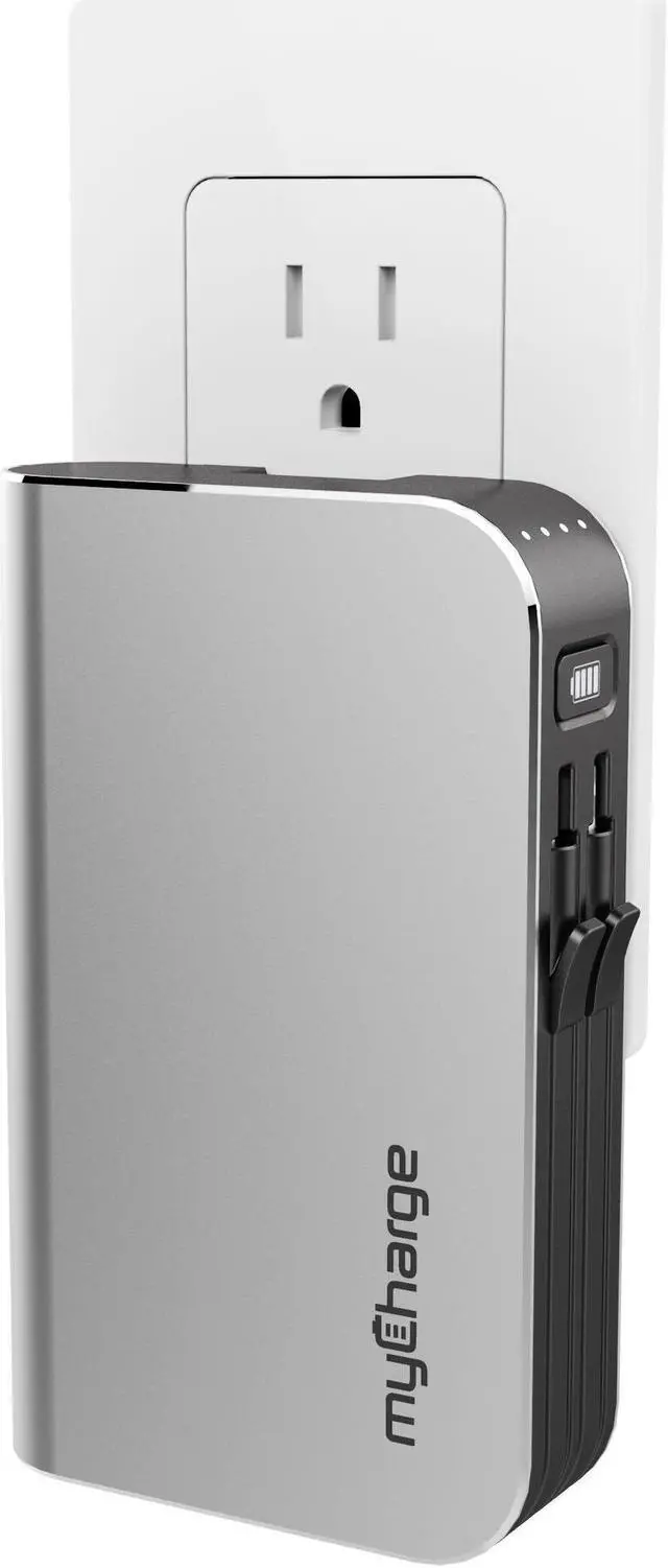 Alt view image 5 of 11 - myCharge Portable Charger Power Bank - HubMax Universal 10050 mAh External Battery Pack | Wall Charger Foldable Plug | Built in Cables (iPhone Charger Lightning Cable and Android Samsung USB C)