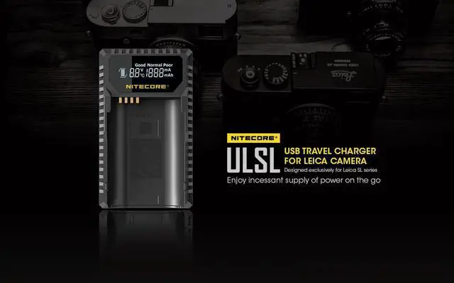 Alt view image 3 of 7 - Nitecore ULSL USB Travel Charger for Leica BP-SCL4 Batteries with Lumen Tactical LED Keychain Flashlight - Compatible with Leica SL Typ 601 Series Camera
