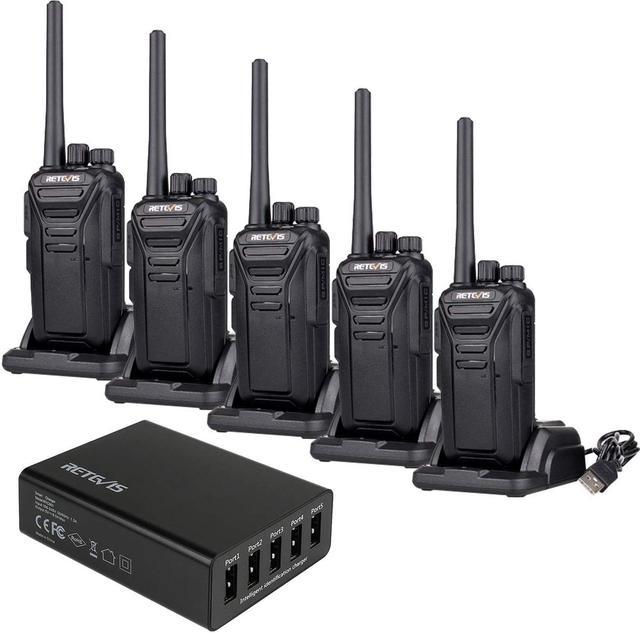 Retevis RT27 Walkie Talkies Long Range 22CH Encryption FRS Rechargeable  Hands Free Security 2 Way Radios (5 Pack) with 5 Port USB Charger 