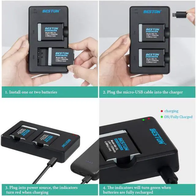 Alt view image 6 of 7 - BESTON 2-Pack NB-13L Battery Packs and USB Charger Set for Canon PowerShot SX720 HS, SX730 HS, SX740 HS, SX620 HS, G1 X Mark III, G5 X, G7 X, G7 X Mark II, G9 X, G9 X Mark II Cameras