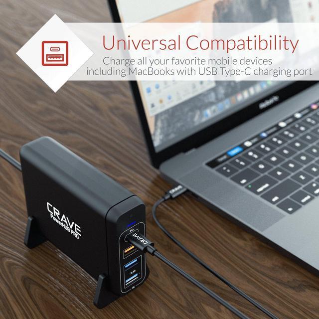 Alt view image 6 of 7 - 75W 4-port Desktop Charger, Crave PowerHUB PRO [60W PD + Quick Charge QC3.0] Multi-Port Charger Hub with Fast IC Technology for MacBook with Thunderbolt 3 port, laptops, iPhone, iPad, Samsung and more