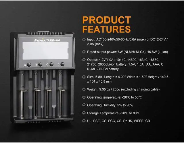 Alt view image 6 of 7 - Fenix are-A4 Multifunctional Smart Battery Charger for Popular Rechargeable Batteries with LumenTac Battery Organizer