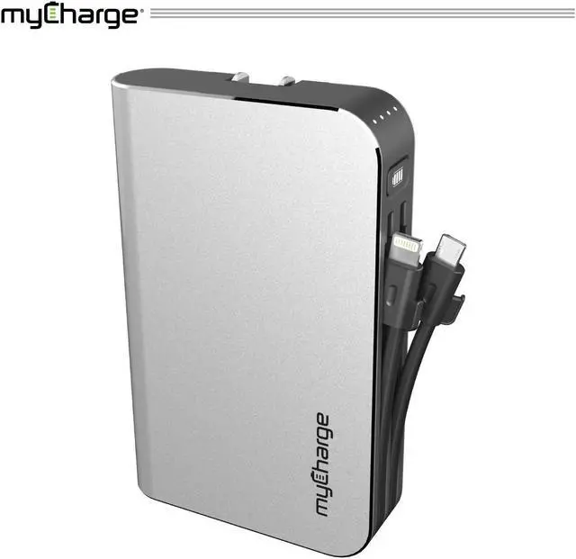 Alt view image 7 of 11 - myCharge Portable Charger Power Bank - HubMax Universal 10050 mAh External Battery Pack | Wall Charger Foldable Plug | Built in Cables (iPhone Charger Lightning Cable and Android Samsung USB C)