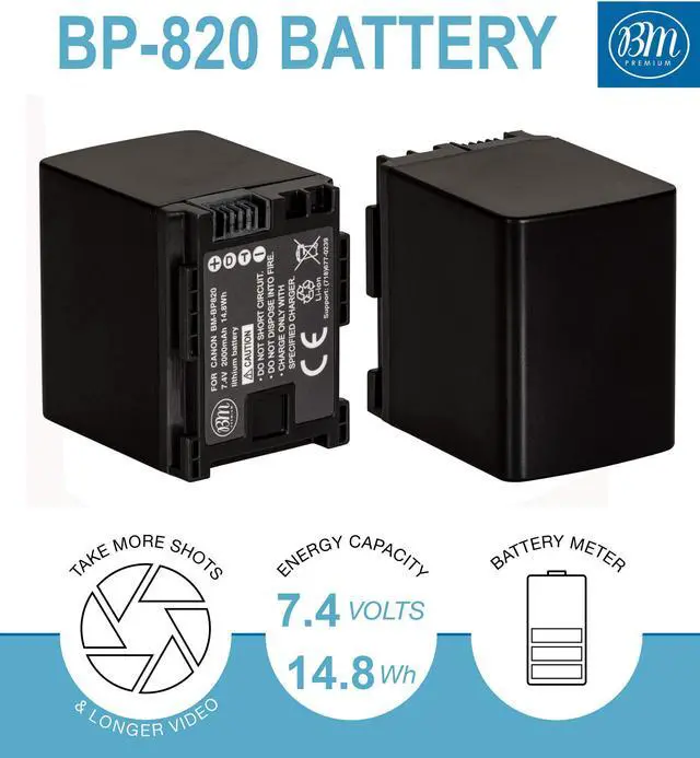 Alt view image 2 of 7 - BM 2 BP-820 Batteries and Charger for Canon VIXIA HF G50, HF G60, XA40, XA45, XA50, XA55, GX10, HFG20, HF G21, HFG30, HFG40, HFM301, HFM41, HFM400, HFS200, XA10, XA11, XA15, XA20, XA25, XF400, XF405