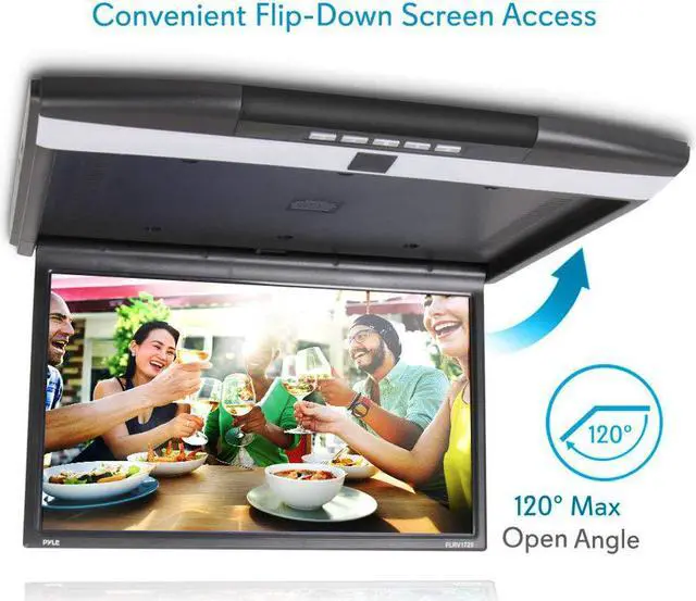 Alt view image 2 of 8 - Car Overhead Monitor Screen Display - 17.3 inch. LCD Vehicle Flip Down Roof Mount Console - HDMI TV Player Control Panel w/Built-in IR Transmitter for Wireless IR Headphone - Pyle PLRV1725