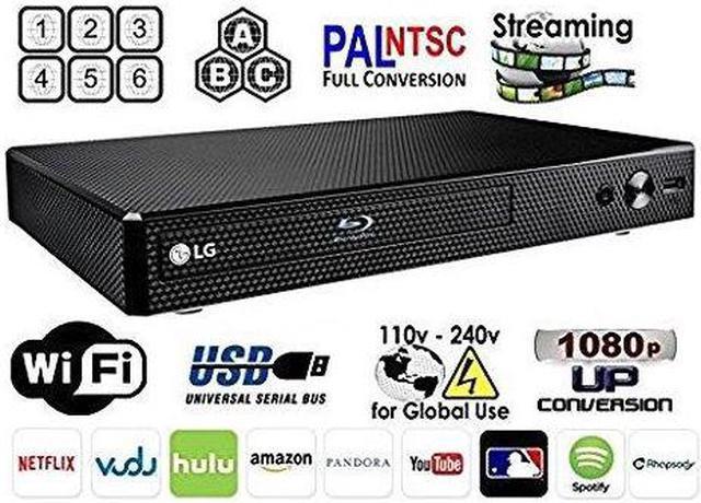 LG BP-350 Region Free Blu-ray Player, Multi Region Smart WiFi 110-240  Volts, 6FT HDMI Cable & Dynastar Plug Adapter Bundle Package