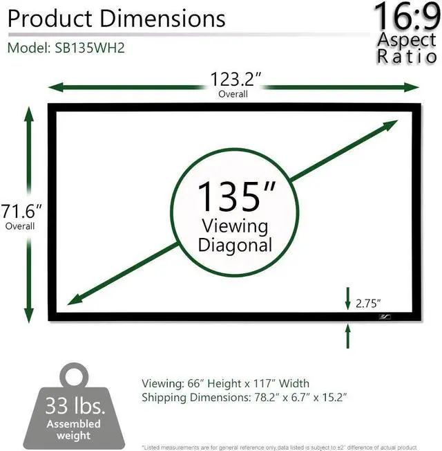 Alt view image 4 of 20 - Elite Screens Sable Frame B2, 135-INCH Diag. 16:9, Active 3D 4K / 8K Ultra HD Fixed Frame Home Theater Projection Projector Screen with Kit, SB135WH2