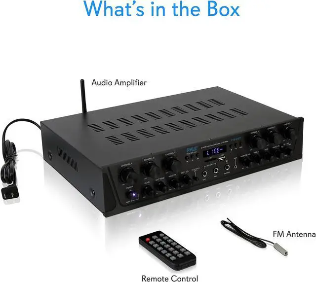 Alt view image 7 of 7 - Wireless Home Audio Amplifier System - Bluetooth Compatible Sound Stereo Receiver Amp - 6 Channel 600Watt Power, Digital LCD, Headphone Jack, 1/4'' Microphone IN USB SD AUX RCA FM Radio - Pyle PTA66BT