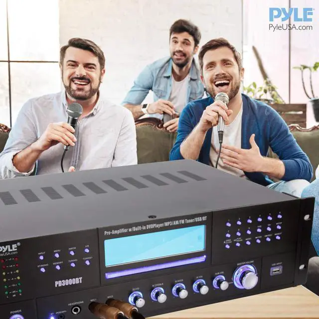 Alt view image 6 of 14 - 4-Channel Home Theater Bluetooth Preamplifier - 3000 Watt Stereo Speaker Home Audio Receiver Preamp w/ Radio, USB, 2 Microphone w/ Echo for Karaoke, CD DVD Player, LCD, Rack Mount - Pyle PD3000BT