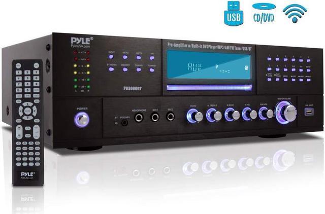 4-Channel Home Theater Bluetooth Preamplifier - 3000 Watt Stereo Speaker  Home Audio Receiver Preamp w/ Radio, USB, 2 Microphone w/ Echo for Karaoke,  CD DVD Player, LCD, Rack Mount - Pyle PD3000BT 