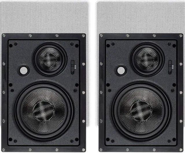Alt view image 6 of 14 - Monoprice 3-Way Carbon Fiber In-Wall Speakers - 6.5 Inch (Pair) With Magnetic Grille - Alpha Series