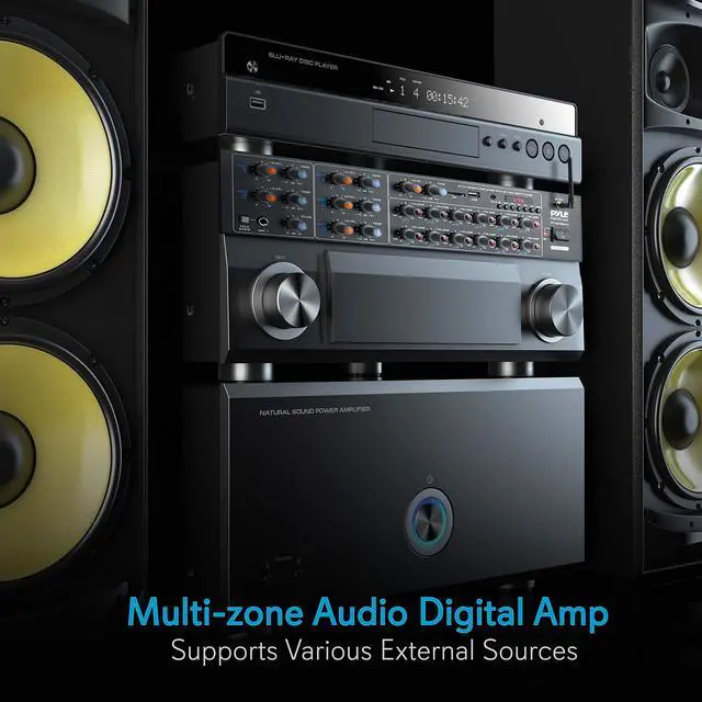 Alt view image 5 of 14 - 12-Channel Wireless Bluetooth Power Amplifier - 6000W Rack Mount Multi Zone Sound Mixer Audio Home Stereo Receiver Box System w/RCA, USB, AUX - for Speaker, PA, Theater, Studio/Stage - Pyle PT12050CH
