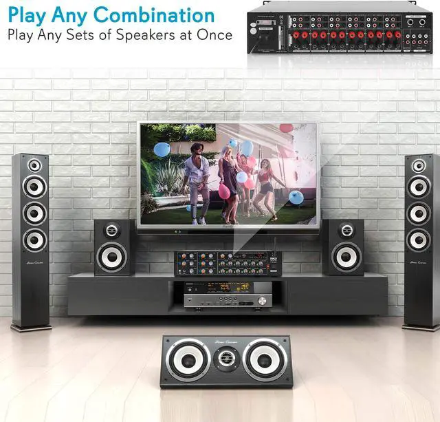 Alt view image 4 of 14 - 12-Channel Wireless Bluetooth Power Amplifier - 6000W Rack Mount Multi Zone Sound Mixer Audio Home Stereo Receiver Box System w/RCA, USB, AUX - for Speaker, PA, Theater, Studio/Stage - Pyle PT12050CH