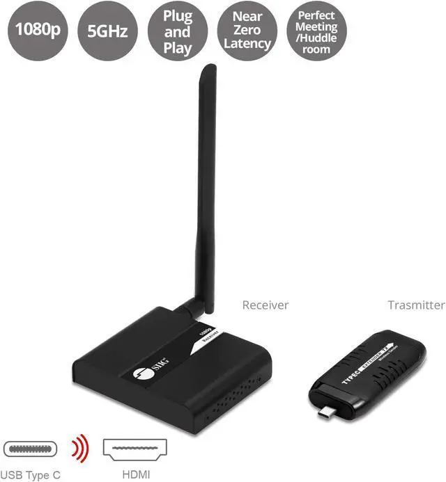 Main image of SIIG USB-C AV Wireless Extender Kit, AV Transmitter & Receiver for HDMI Devices - 1080P 30M - Streaming from Laptop, PC, Cable, Netflix, YouTube, PS4 to HDTV/Projector (CE-H25J11-S1)