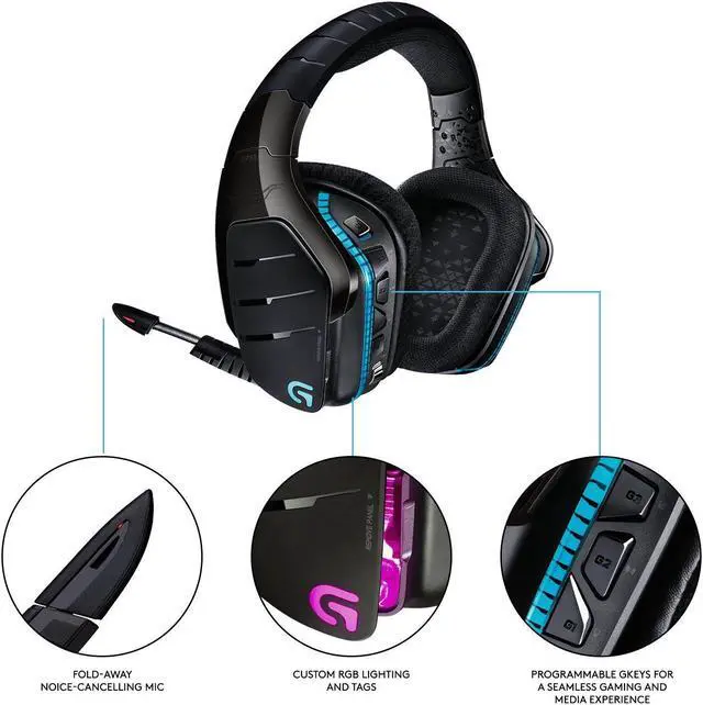 Alt view image 7 of 11 - Logitech G933 Artemis Spectrum Wireless RGB 7.1 Dolby and DST Headphone Surround Sound Gaming Headset - White