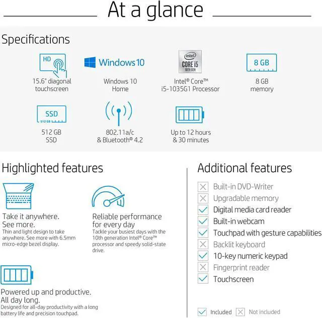 Alt view image 6 of 11 - HP 15-Inch HD Touchscreen Laptop, 10th Gen Intel Core i5-1035G1, 8 GB SDRAM, 512 GB Solid-State Drive, Windows 10 Home (15-dy1020nr, Natural Silver)