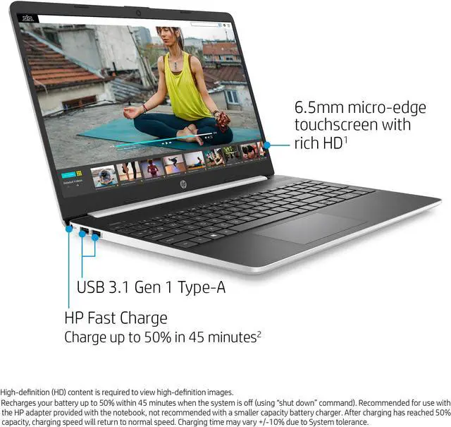 Alt view image 2 of 11 - HP 15-Inch HD Touchscreen Laptop, 10th Gen Intel Core i5-1035G1, 8 GB SDRAM, 512 GB Solid-State Drive, Windows 10 Home (15-dy1020nr, Natural Silver)