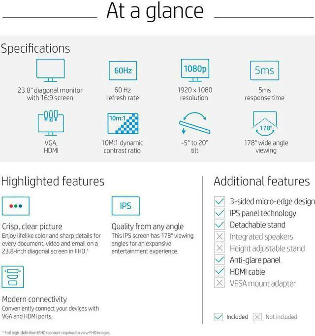 Alt view image 4 of 6 - HP 24m 24" (23.8" Viewable) 1920 x 1080 Full HD IPS Ultra Thin Monitor (HDMI, VGA)
