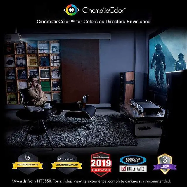 Alt view image 3 of 6 - BenQ HT3550i True 4K UHD (3840×2160) Smart Home Theater Projector 16:9 30,000:1 1.07 billion colors Internal Speakers Bluetooth 4.2 HDMI Powered by Android TV