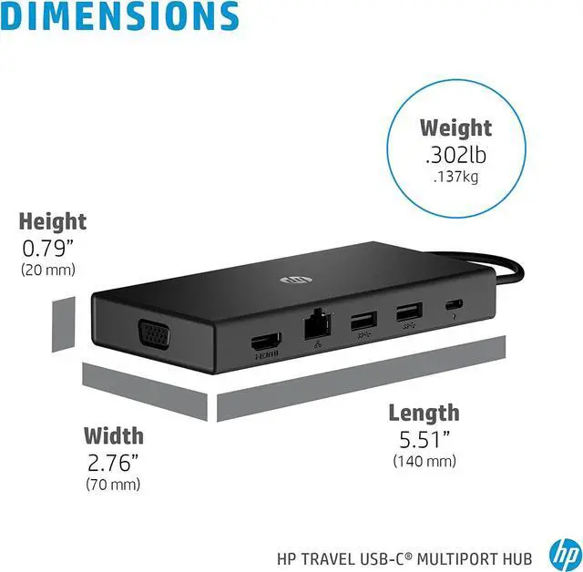 Alt view image 5 of 5 - HP 1C1Y5AA HP Travel USB C Multi Port Hub HDMI and VGA