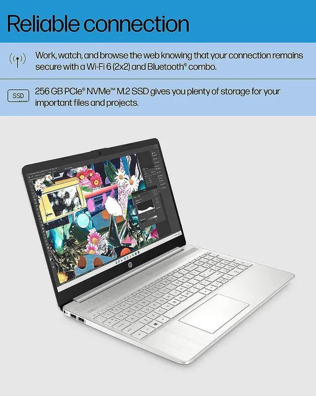 Alt view image 4 of 5 - HP 15-DY5024NR 15.6" FHD 1920x1080 IPS LED Laptop Intel Core i5-1235U 3.3 GHz up to 4.4 GHz 8GB DDR4-3200 SDRAM 256GB PCIe NVMe M.2 SSD Intel Iris Xe Graphics Windows 11 Home