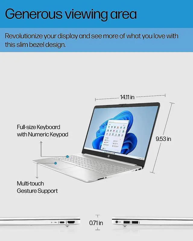 Alt view image 5 of 5 - HP 15-DY5024NR 15.6" FHD 1920x1080 IPS LED Laptop Intel Core i5-1235U 3.3 GHz up to 4.4 GHz 8GB DDR4-3200 SDRAM 256GB PCIe NVMe M.2 SSD Intel Iris Xe Graphics Windows 11 Home