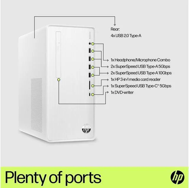 Alt view image 2 of 5 - HP Pavilion TP01-3025t Desktop Intel Core i5-12400 2.5 GHz 8GB DDR4-3200 RAM 1TB SATA HDD+512GB PCIe NVMe M.2 SSD Intel UHD Graphics 730 Windows 11 Home 22U57AA