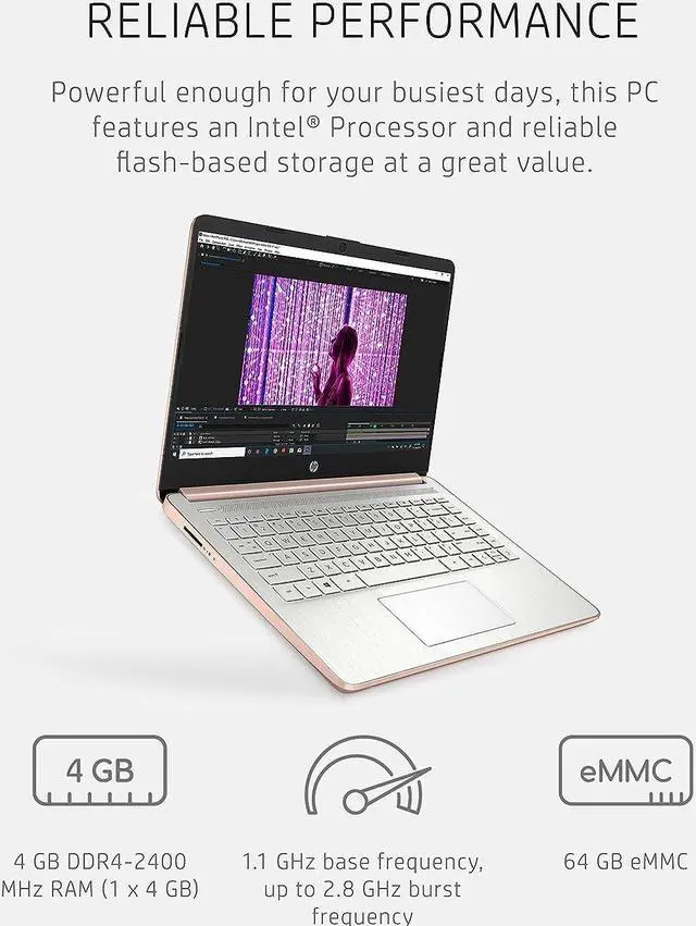Alt view image 13 of 17 - HP 14-dq0030nr 14" HD Laptop Intel Celeron N4020 1.1 GHz up to 2.8 GHz Intel UHD Graphics 4 GB DDR4-2400 RAM 64 GB eMMC Windows 10 Home in S mode - 47X77UA