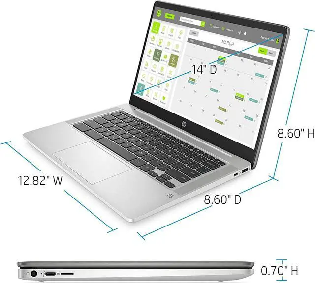 Alt view image 4 of 6 - HP Chromebook - 14a-na0050nr WLED FHD 1920 x 1080 14", IPS Anti-glare Display, Intel Celeron N4000 1.1 GHz, Intel UHD Graphics 600, 4 GB RAM, 32 GB eMMC, Chrome OS - Mineral Silver
