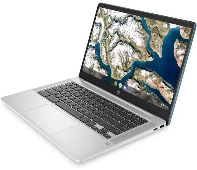Alt view image 2 of 5 - HP 14a-na0703ds 14" Intel Celeron N4120 1.1 GHz up to 2.6 GHz 4GB RAM 128GB eMMC Intel UHD ChromeOS Laptop, Teal - Minor Scratches and Dents