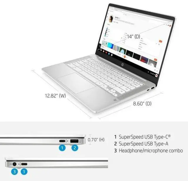Alt view image 5 of 5 - HP Chromebook 14a-na0122od 14" Intel Pentium Silver N5030 1.10 GHz up to 3.10GHz 4GB 64GB eMMC Intel UHD Graphics 605 Chrome OS Laptop - 4N1B0UA