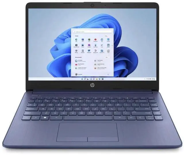 Main image of HP 14-dq0803ds 14" Intel Celeron N4120 1.1 GHz up to 2.6 GHz 4GB DDR4-2400 MHz RAM 64GB eMMC Intel UHD Graphics Windows 11 Home Laptop, Blue - A9ET5UA