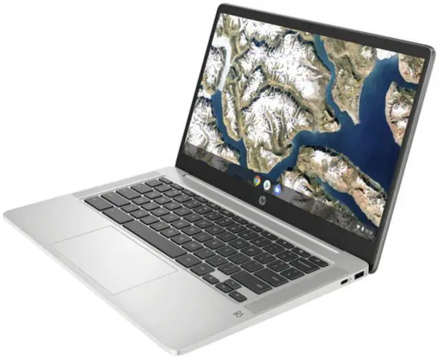 Alt view image 2 of 6 - HP Chromebook 14a-na0701ds 14" Intel Celeron N4120 1.10 GHz up to 2.6 GHz 4GB RAM 128GB eMMC Intel UHD Graphics 600 ChromeOS Laptop, Mineral Silver - 8R072UA