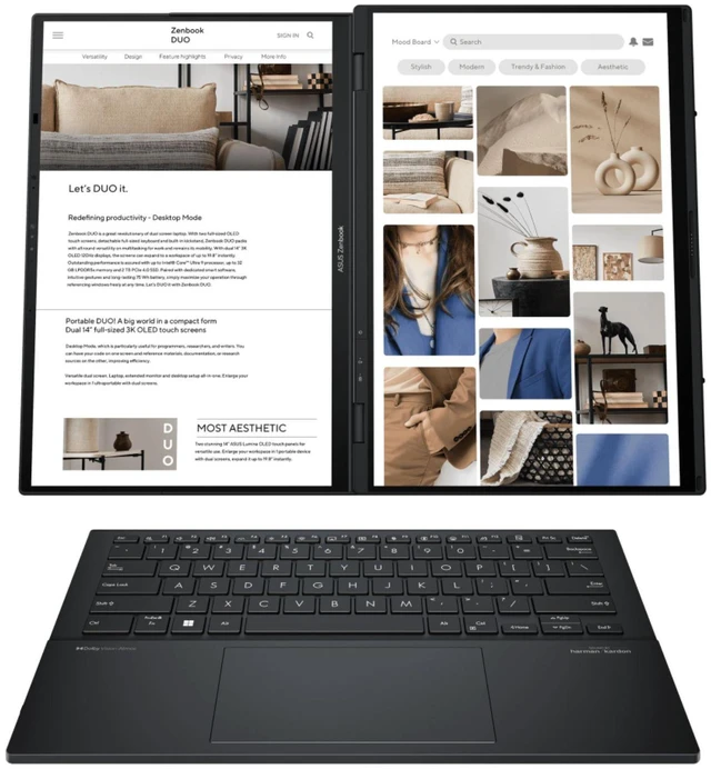 Alt view image 2 of 6 - ASUS Zenbook Duo 14" FHD OLED Touch Intel Core Ultra 5 125H 3.3 GHz up to 4.5 GHz 16GB RAM 1TB SSD Intel Arc Graphics Windows 11 Home Laptop, Black - UX8406MA-DS51T-CB