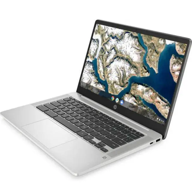 Alt view image 2 of 6 - HP Chromebook 14a-na0200nr 14" Intel Celeron N4120 1.1 GHz up to 2.6 GHz 4GB RAM 64GB eMMC Intel UHD Graphics 600 ChromeOS, Mineral Silver - 60F57UA