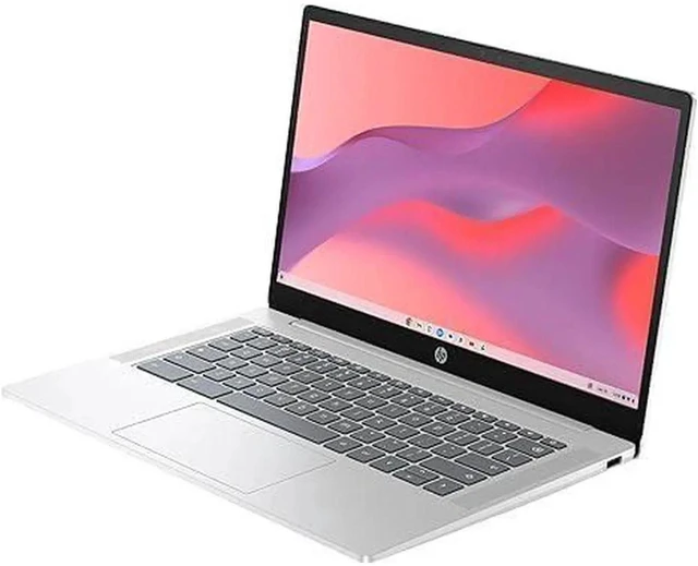 Alt view image 2 of 5 - HP 14a-nf0012tg 14" Intel Processor N200 1.80 GHz up to 3.7 GHz 4 GB 128 GB Universal Flash Storage Intel UHD Graphics Chrome OS Chromebook, Silver, Minor Scratches and Dents - 9P1U4UA