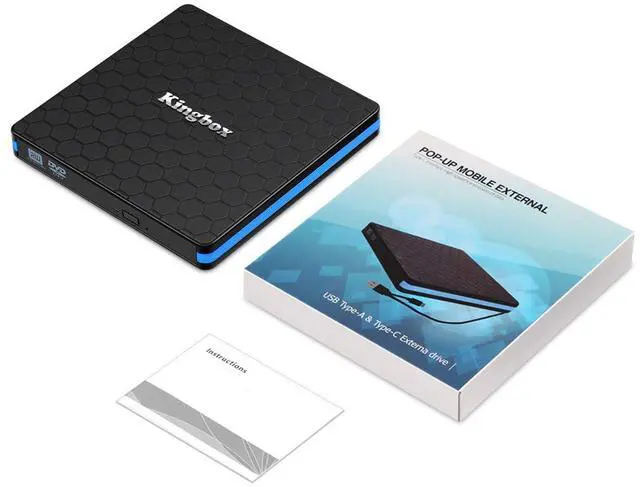 Alt view image 5 of 5 - Kingbox External DVD Drive, Portable USB 3.0 Type-C CD/DVD Rewriter Burner Drive for Laptop Desktop PC Computer Windows Linux OS Apple Mac MacBook Pro Air iMac - High Speed Data Transfer - Black