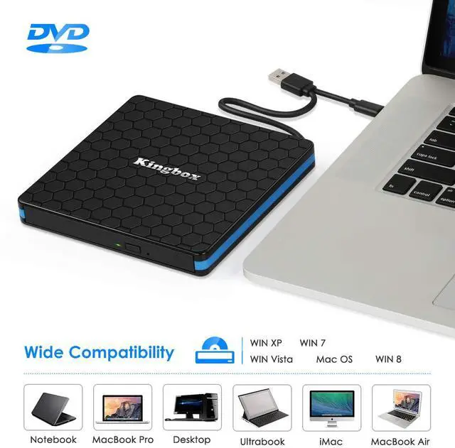 Alt view image 3 of 5 - Kingbox External DVD Drive, Portable USB 3.0 Type-C CD/DVD Rewriter Burner Drive for Laptop Desktop PC Computer Windows Linux OS Apple Mac MacBook Pro Air iMac - High Speed Data Transfer - Black