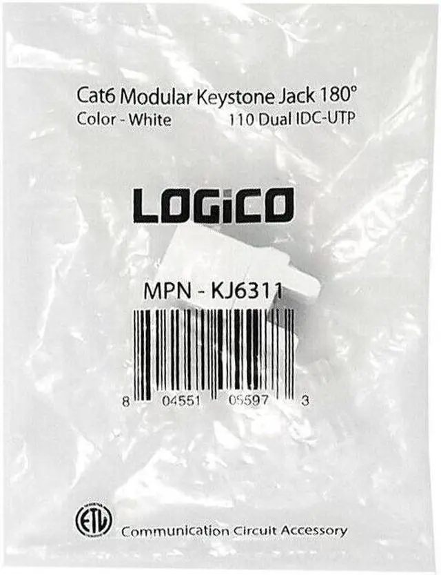 Alt view image 5 of 5 - 100 Pack Lot Keystone Jack Cat6 White Network Ethernet 110 Punchdown 8P8C 180°