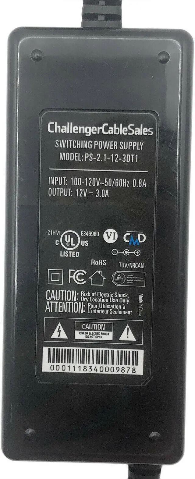 Alt view image 3 of 3 - Challenger Cable Series Power Supply 12V PS-2.1-12-3DT1 For D3G1604W DCX3600 MG1