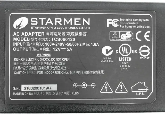 Alt view image 2 of 4 - Genuine Starmen AC Adapter 12V 5A 60W for Monitor AKAI LCT2070 LCT2060 w/PC
