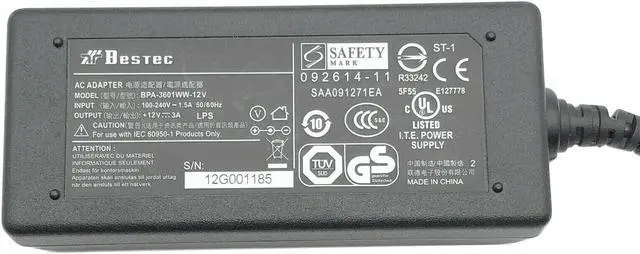 Alt view image 2 of 3 - 36W Power Supply AC Adapter Charger for Bestec BPA-3601WW-12V 12V 3A w/P.Cord