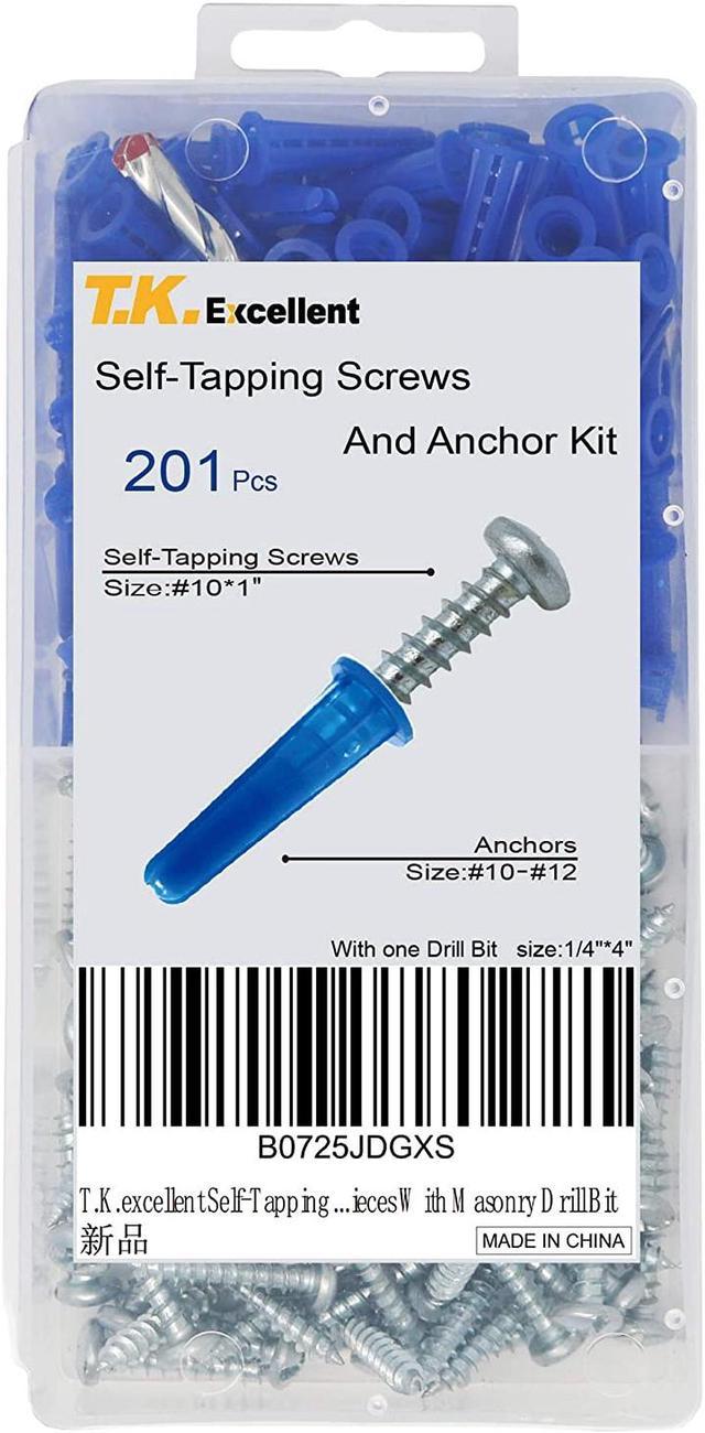 T.K.Excellent Blue Conical Plastic Anchor and Self Tapping Screw and  Masonry Drill Bit,201 Pieces 