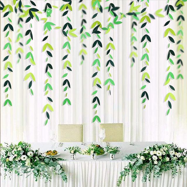 52 Feet Spring Summer Theme Green Leaf Garland Theme Party Decorations Kit  Paper Hanging Leaves Streamer Banner for Green Birthday Baby Shower Wedding  Engagement Bridal Shower Showcase Decor(4 Packs) 