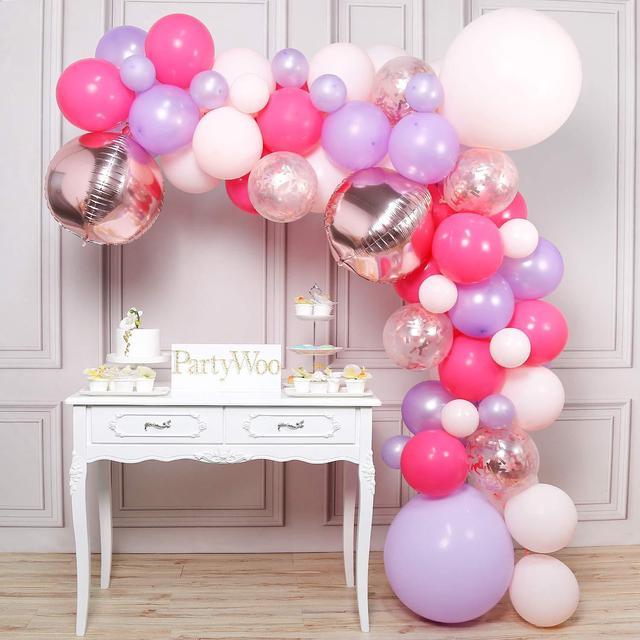 PartyWoo Magenta Balloons, 140 pcs Magenta and Metallic Dark Pink Ball